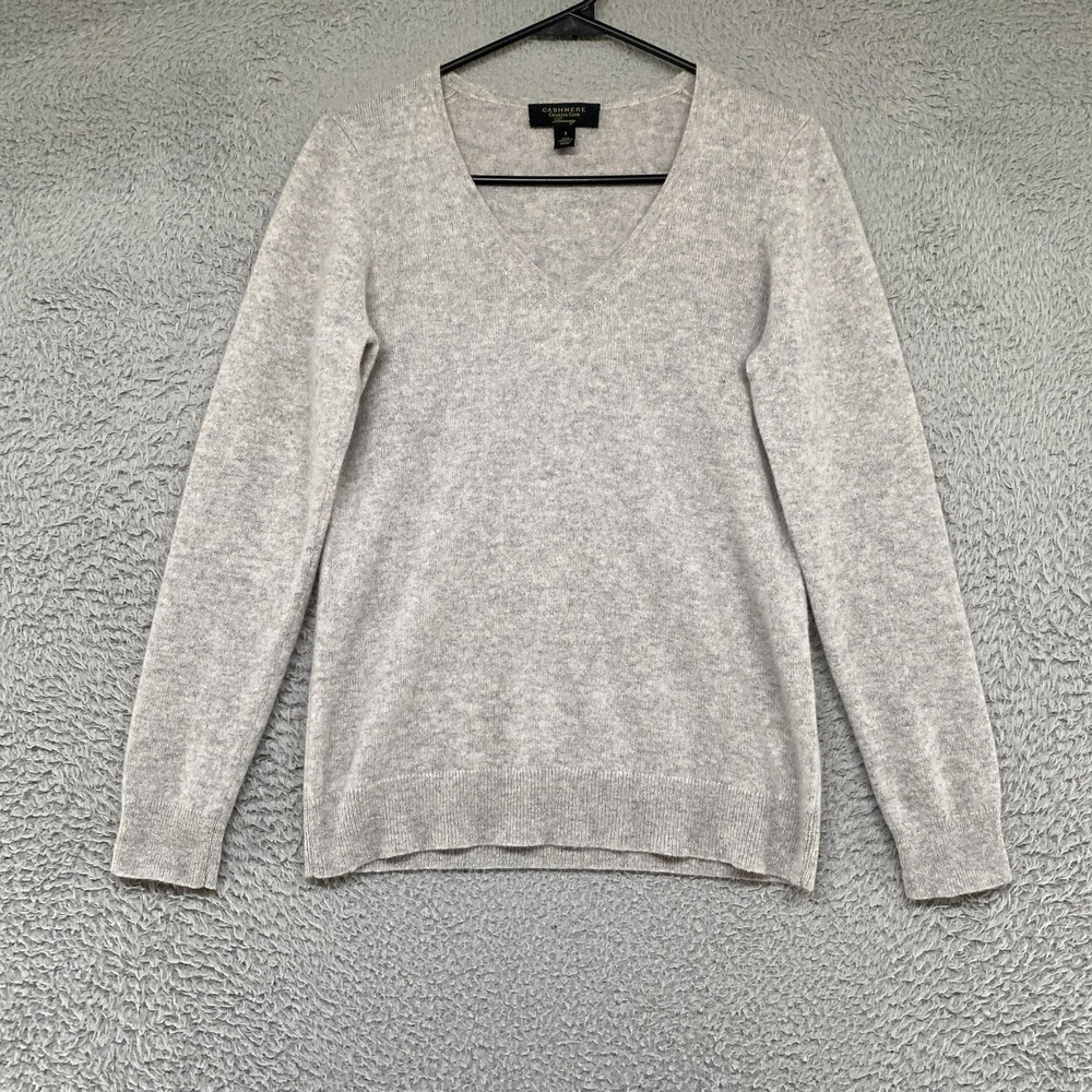 Charter Club 100% Cashmere Sweater Womens Small Gray V Neck Lightweight Knit